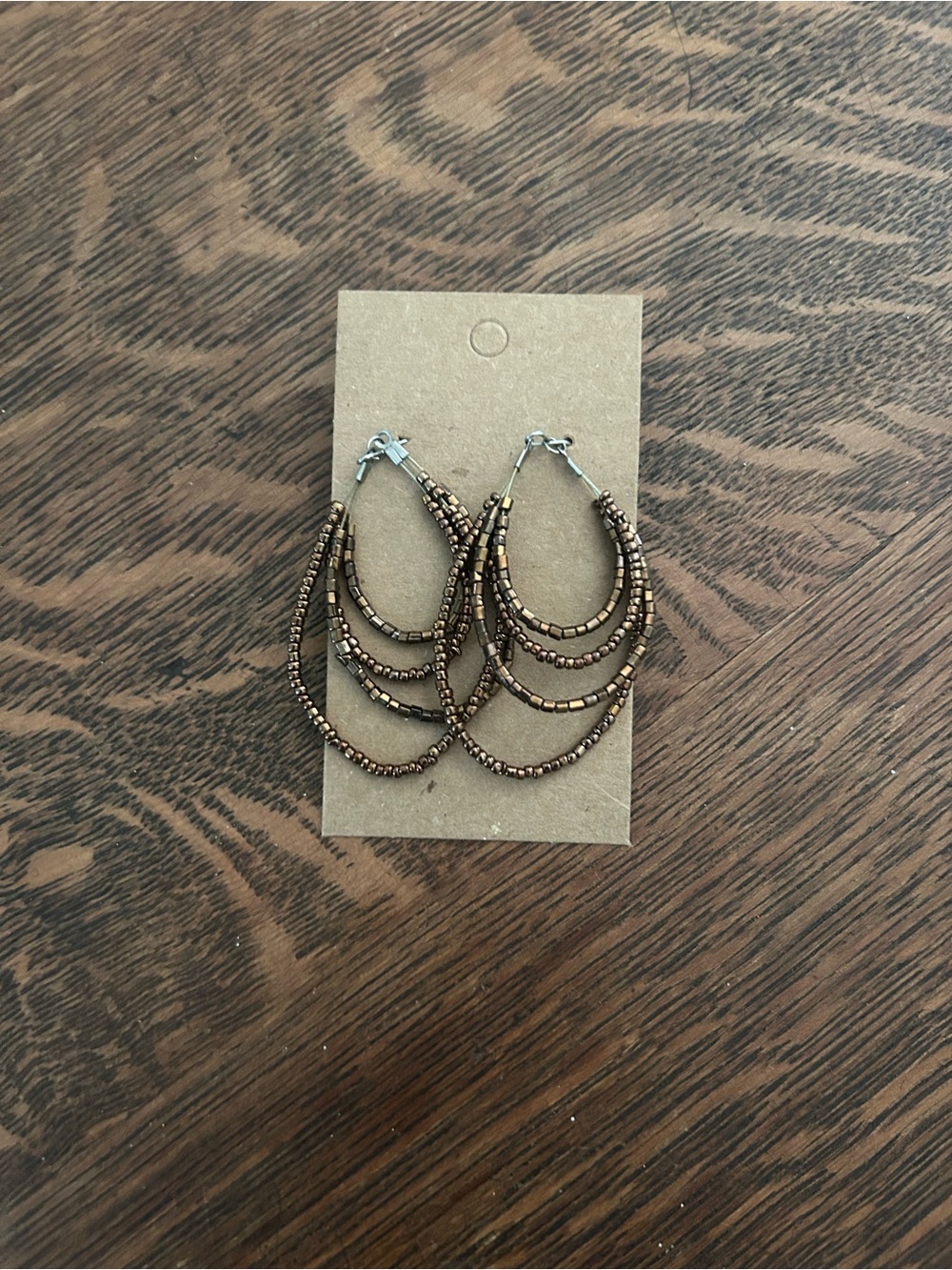 Beaded Multi-Strand Hoop Earrings - Bronze